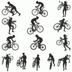 Collection Of Vector Silhouettes Of Bicyclists Free DXF File