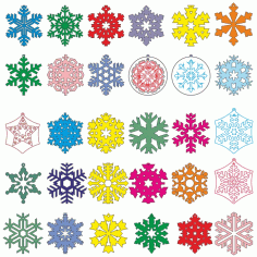 Different Vector Patterns Of Snowflakes Free DXF File