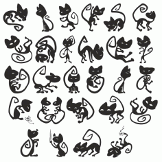 Silhouettes Of Cats Free DXF File