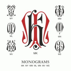 Monogram Vector Large Collection Mk Free DXF File
