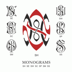 Monogram Vector Large Collection Sh Free DXF File