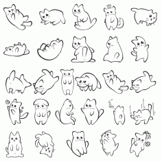 Vector Silhouettes Of One Funny Kitten Free DXF File