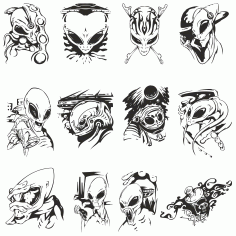 Vector Collection Of Aliens For Plotter Cutting Free DXF File