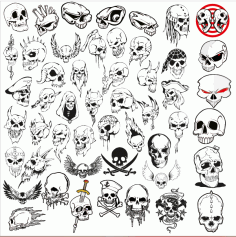 Vector Skulls Collection Free DXF File