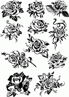 Roses Black And White Clipart Free DXF File