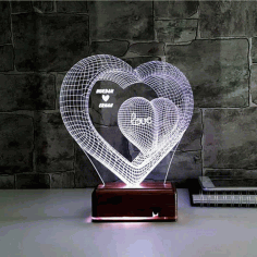 Laser Cut Two Hearts 3d Optical Illusion Lamp Night Light Free AI File