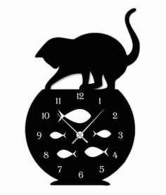 Laser Cut Naughty Cat Fish Tank Modern Wall Clock Decor Free CDR Vectors Art