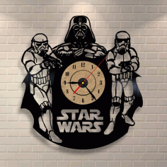 Laser Cut Star Wars Darth Vader Wall Clock And Storm Troopers Free CDR Vectors Art