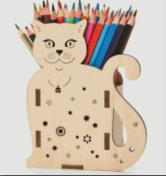 Laser Cut Cat Pencil Holder 3d Puzzle Free CDR Vectors Art