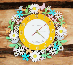 Chamomile Daisy Flower Wall Clock For Laser Cutting Free CDR Vectors Art