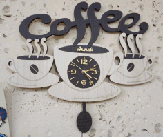 Coffee Cup Wall Clock For Laser Cutting Free CDR Vectors Art