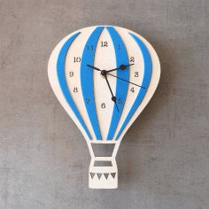Hot Air Balloon Wall Clock Kids Room Wall Decor For Laser Cutting Free CDR Vectors Art