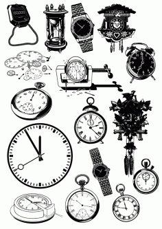 Time Clock And Watch Icon Set For Laser Cut Free CDR Vectors Art