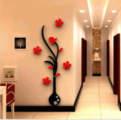 Laser Cut Vase Flower Tree Crystal Acrylic Wall Art Free CDR Vectors Art