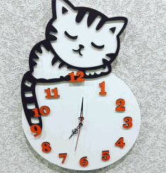 Clock With A Cat For Laser Cutting Free CDR Vectors Art