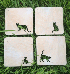 Wooden Cat Coasters For Laser Cutting Free DXF File
