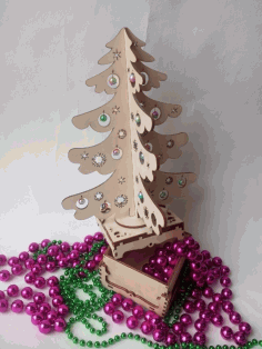 A Festive Box With A New Year Tree For Laser Cutting Free CDR Vectors Art