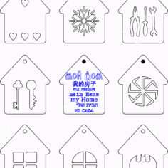 Keychains Houses Layout For Laser Cut Free CDR Vectors Art