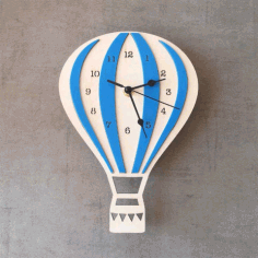 Hot Air Balloon Wall Clock Kids Room Wall Decor For Laser Cut Free CDR Vectors Art