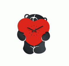Bear With Heart Clock For Laser Cut Free CDR Vectors Art