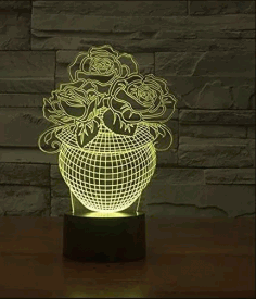3d Rose Flower Vase Night Light For Laser Cut Free CDR Vectors Art
