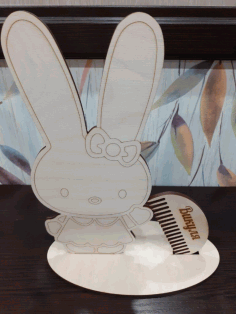 Bunny Hair Tie Stand With Wooden Hair Comb For Laser Cut Free DXF File