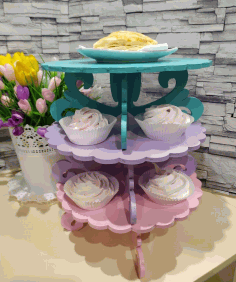 Cake Stand Round Cupcake Stand Dessert Display Stand For Laser Cut Free CDR Vectors Art