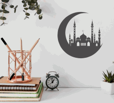 Crescent Moon With Mosque For Laser Cut Free CDR Vectors Art