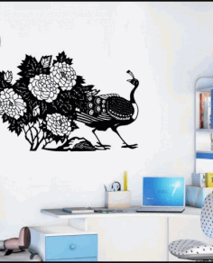 Peacock With Flowers Wall Decor Free CDR Vectors Art