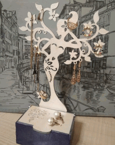 Jewelry Storage Box With Tree Stand For Laser Cut Free CDR Vectors Art