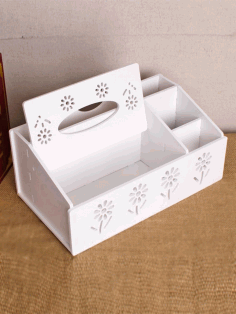 Tissue Box With Organizer For Laser Cut Free CDR Vectors Art