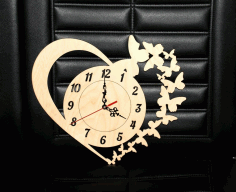 Clock With Heart And Butterflies For Laser Cut Free CDR Vectors Art
