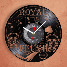 Royal Flush Poker Wall Clock Card Games Vinyl Record Wall Decor For Laser Cut Free CDR Vectors Art