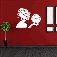 Wall Clock With Girl For Laser Cut Free CDR Vectors Art