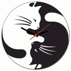 Yin Yang Cats Wall Clock For Laser Cut Free CDR Vectors Art