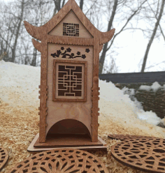 Chinese Traditional House Shaped Tea House For Laser Cut Free DXF File