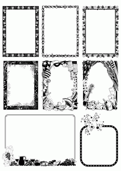 Black And White Border Frame With Floral Patterns For Laser Cut Free CDR Vectors Art