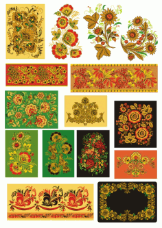 Khokhloma Traditional Russian Seamless Pattern For Laser Cut Free CDR Vectors Art