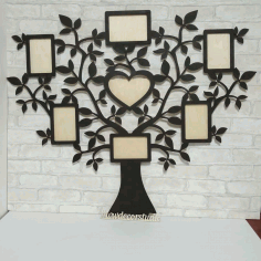 Tree With 7 Photo Frames For Laser Cut Free CDR Vectors Art