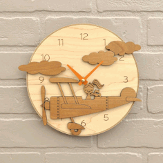 Cartoon Pilot Plane Wall Clock For Laser Cut Free CDR Vectors Art