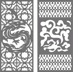 Laser Cut Dragon And Cloud  Privacy Partition Indoor Panels Screen Room Divider Free CDR Vectors Art