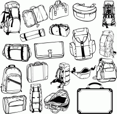 Collection Of Hiking Backpacks And Bags For Plotter Cutting Free CDR Vectors Art