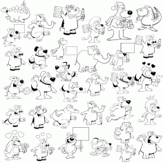 Collection Of Vector Cartoon Animals With Tablets For Text Free CDR Vectors Art