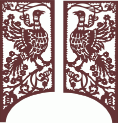Laser Cut Rooster Decor Seamless Floral Jali Panel Free DXF File