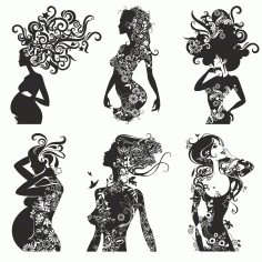 Vintage Girls Silhouettes With Patterns Free CDR Vectors Art