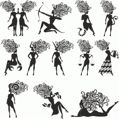 Zodiac Signs In The Form Of Silhouettes Of Women Free CDR Vectors Art