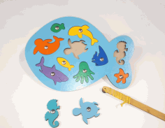 Laser Cut Wooden Fish Puzzle Educational Toy Sea Creature Puzzle Free CDR Vectors Art