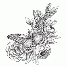 Butterfly Flowers Decor Drawing For Laser Cut EPS Vector