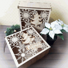 Laser Cut Wooden Eve Box Decorative Holiday Gift Box 250x250x80 Free CDR Vectors Art