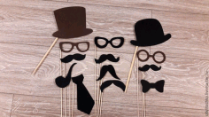 Laser Cut Wooden Mustache Hat Glasses On Stick Free CDR Vectors Art